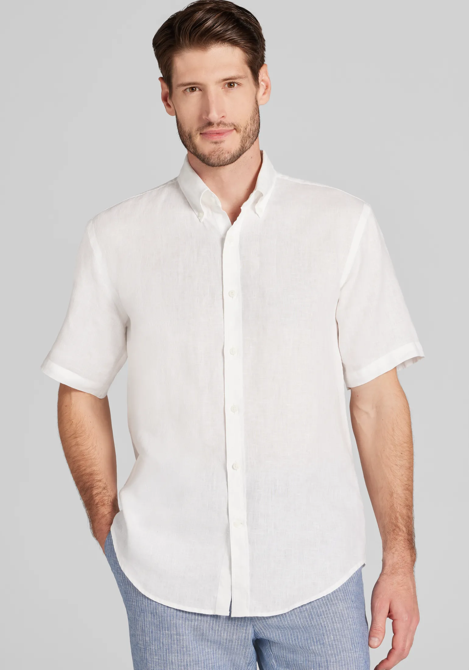 Reserve Collection Tailored Fit Linen Short Sleeve Button Up Shirt