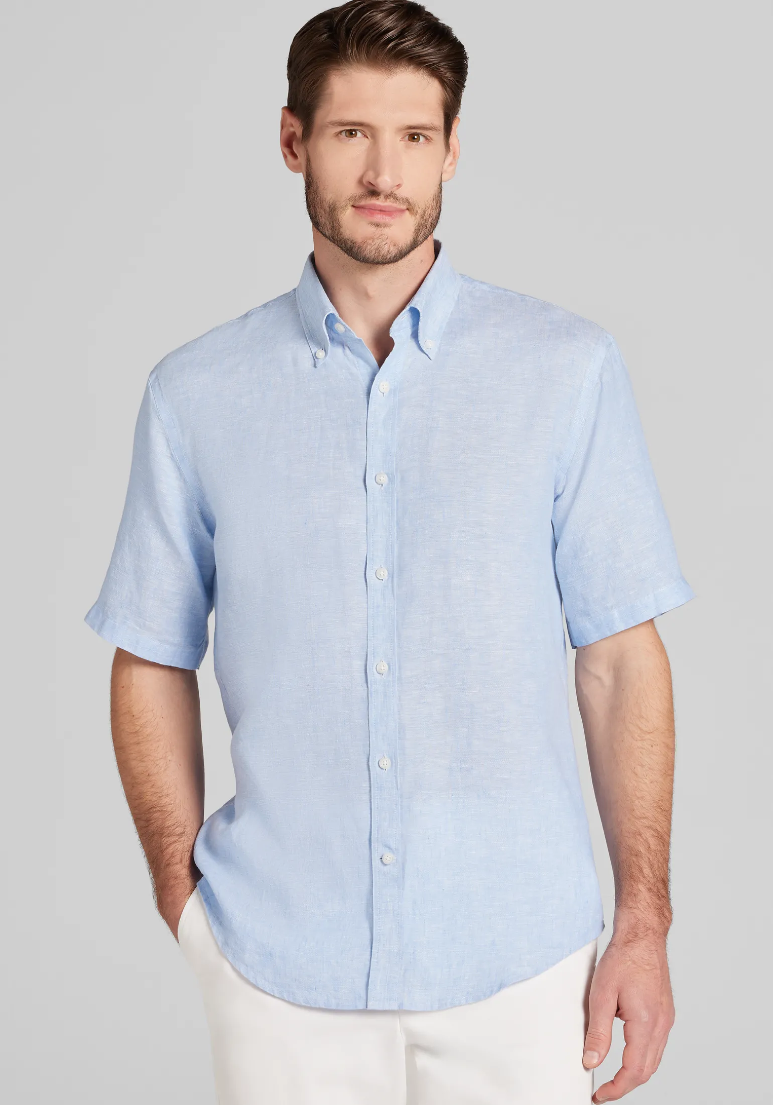 Reserve Collection Tailored Fit Linen Short Sleeve Button Up Shirt