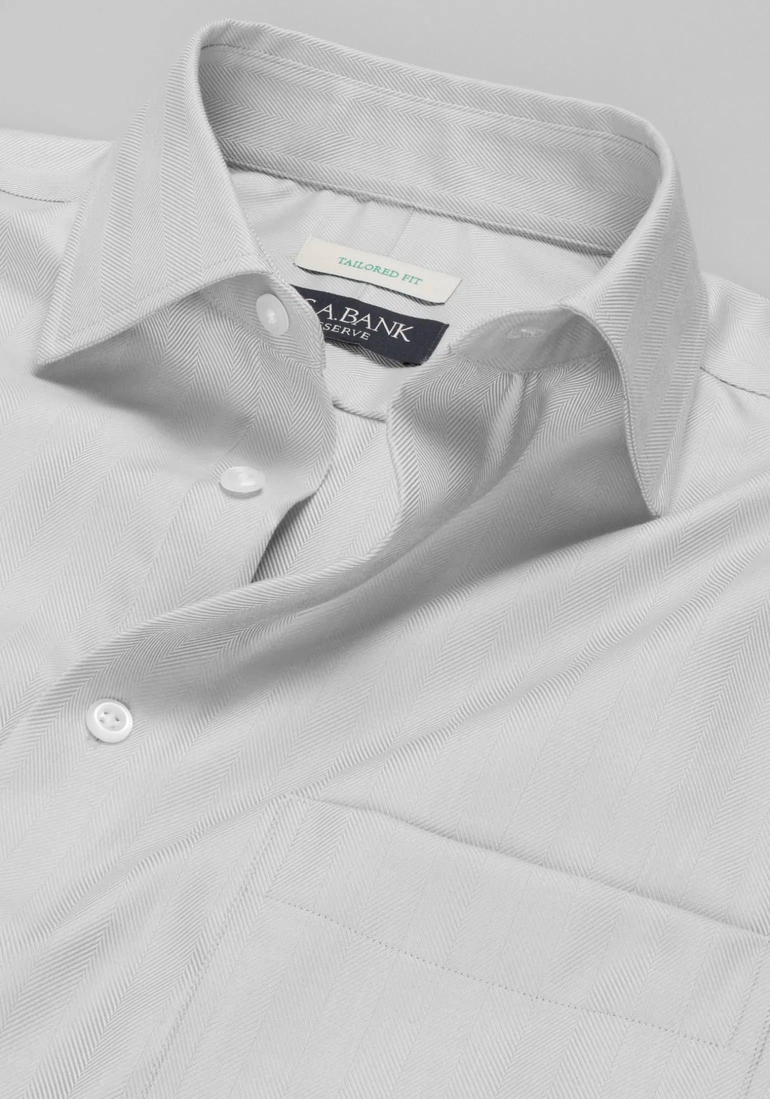 Reserve Collection Tailored Fit Solid Herringbone Dress Shirt