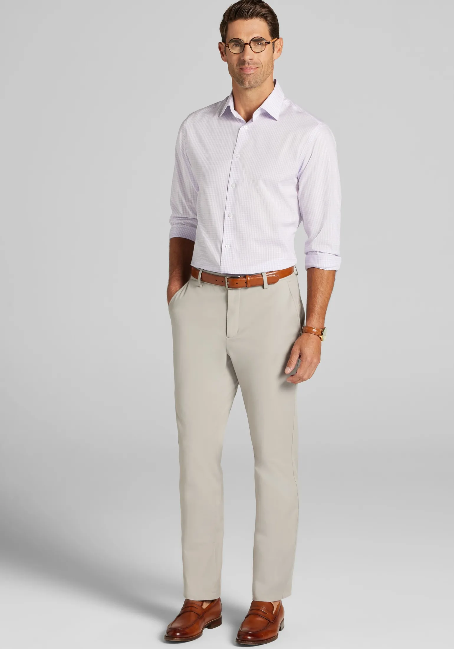 Reserve Collection Tailored Fit Spread Collar Gingham Dress Shirt