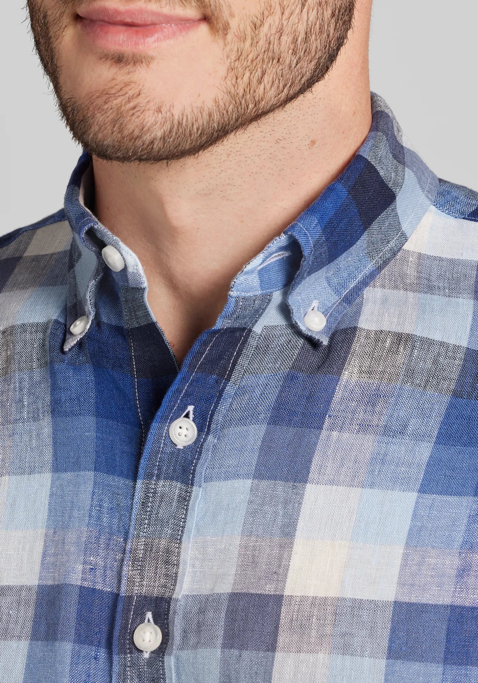 Reserve Collection Tailored Fit Tonal Check Linen Button Up Shirt