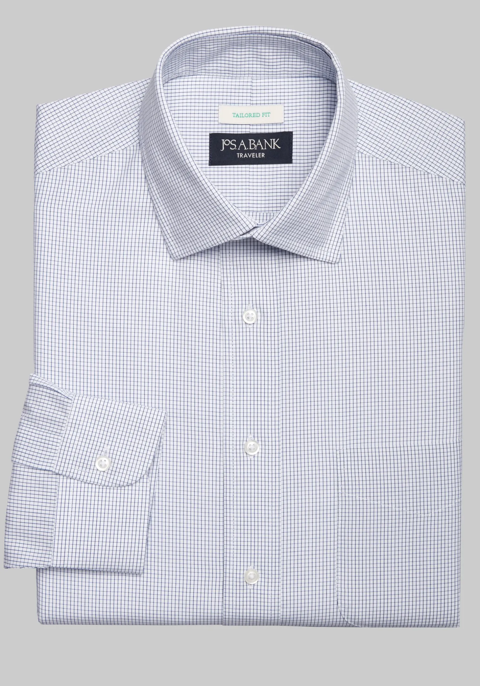 Traveler® Collection Tailored Fit Spread Collar Mini Check Dress Shirt