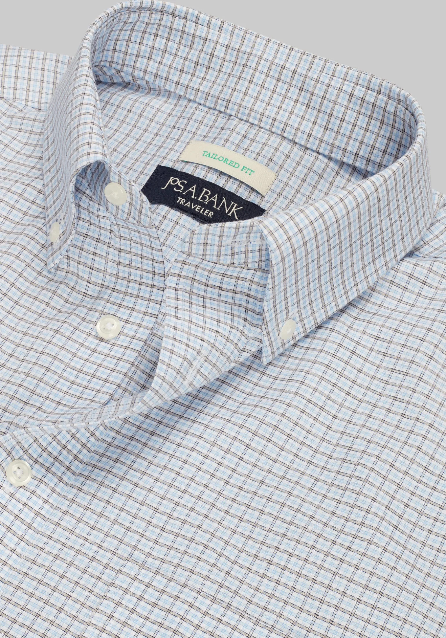 Traveler® Collection Tailored Fit Button-Down Collar Grid Dress Shirt