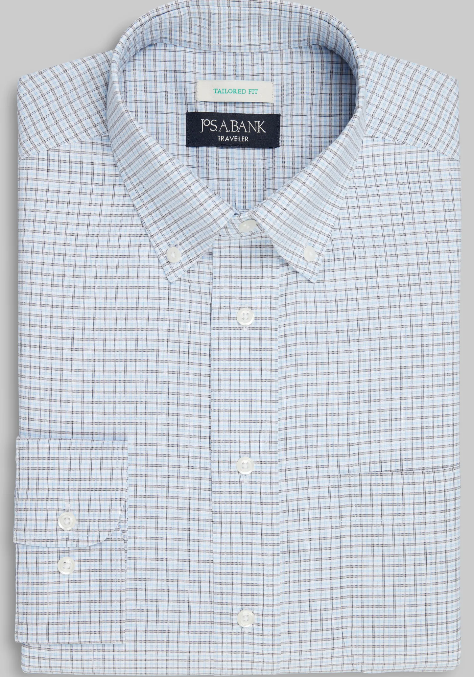 Traveler® Collection Tailored Fit Button-Down Collar Grid Dress Shirt