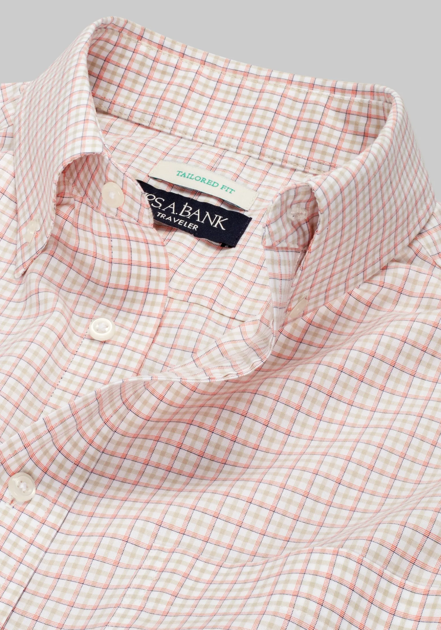 Traveler® Collection Tailored Fit Button-Down Collar Plaid Dress Shirt