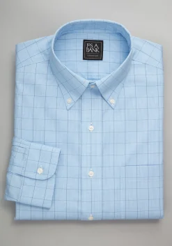 Traveler® Collection Tailored Fit Button-Down Collar Windowpane Dress Shirt