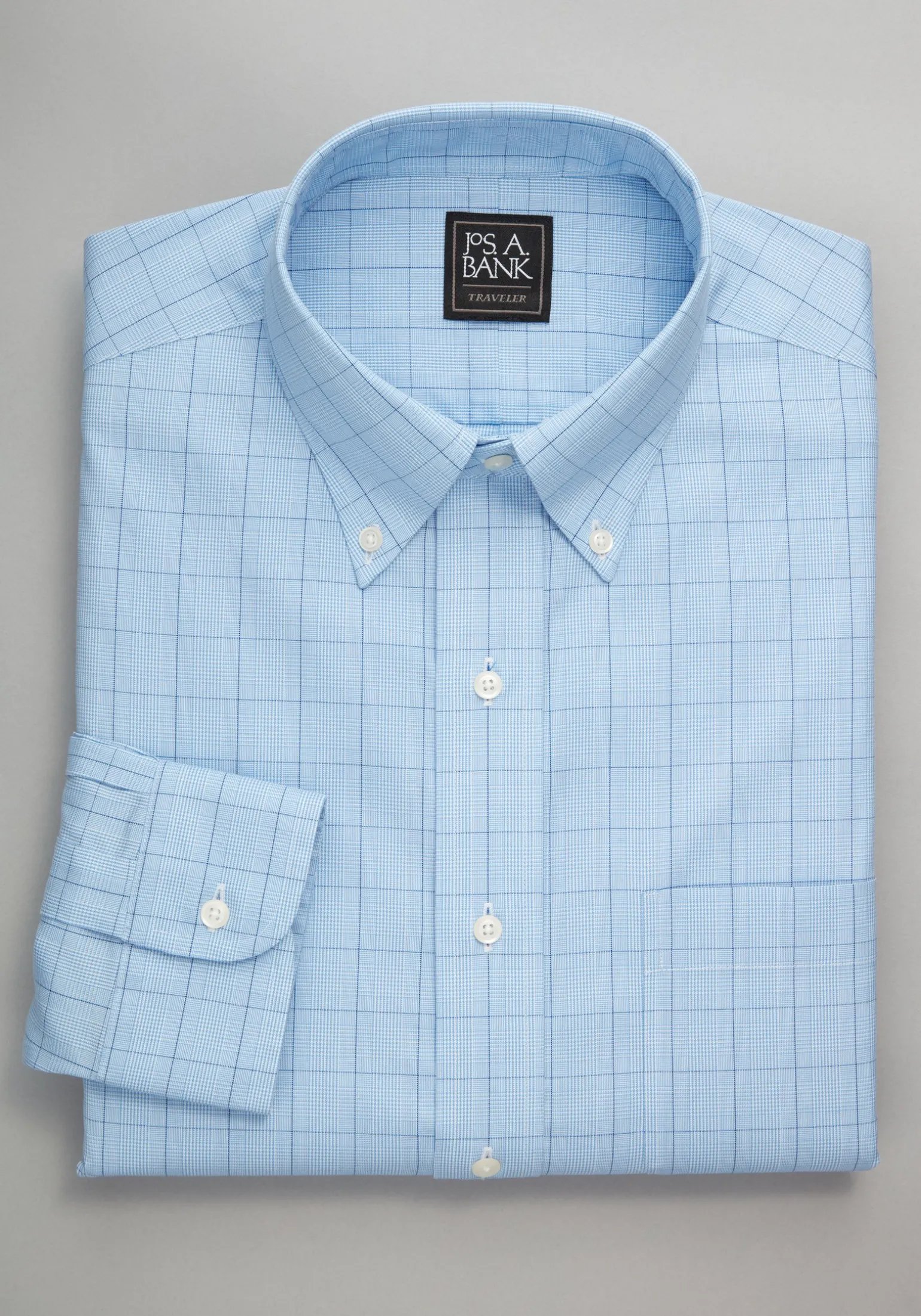 Traveler® Collection Tailored Fit Button-Down Collar Windowpane Dress Shirt