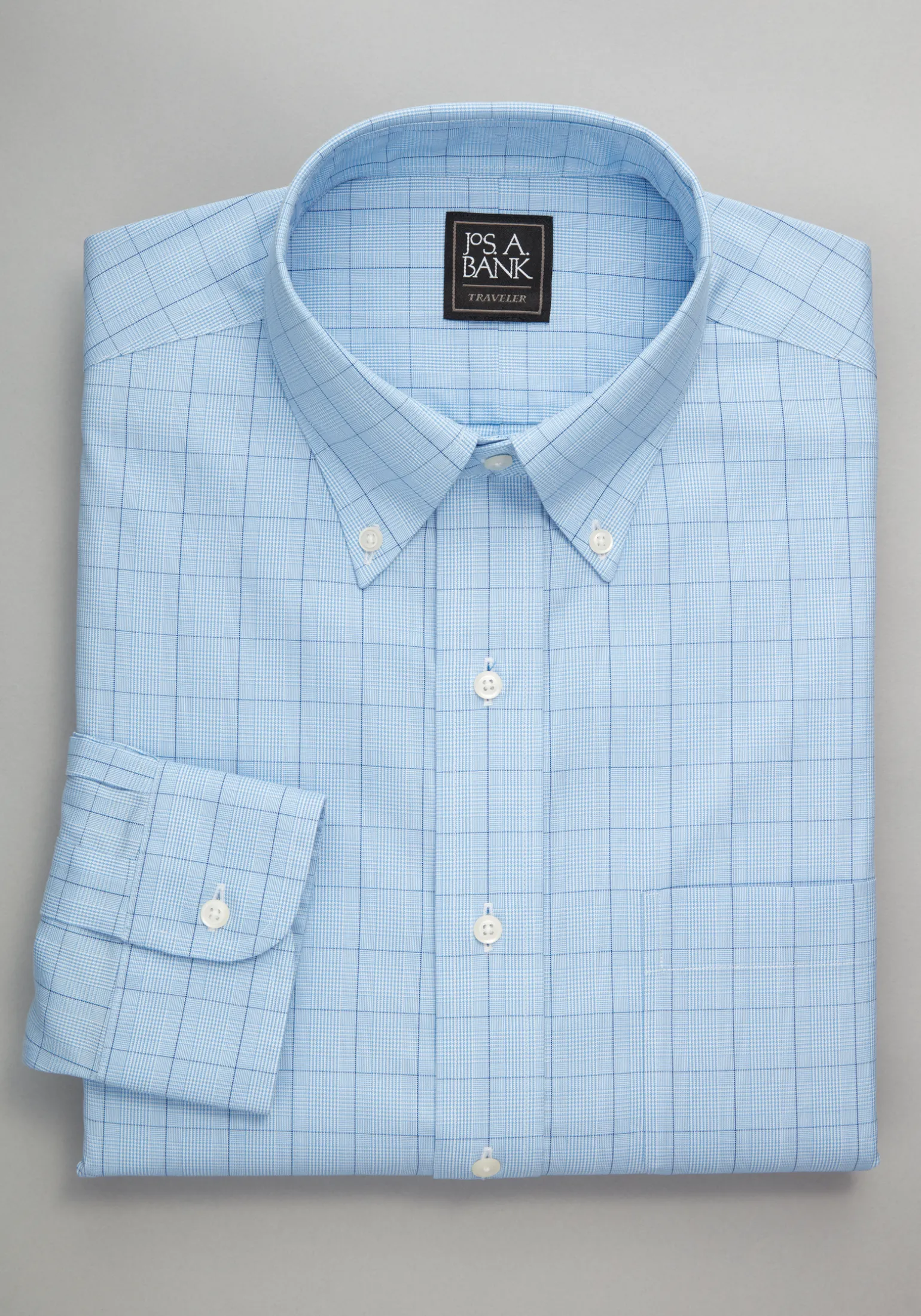 Traveler® Collection Tailored Fit Button-Down Collar Windowpane Dress Shirt