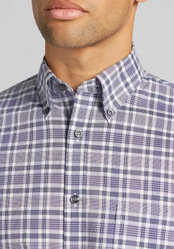 Traveler® Collection Tailored Fit Grid Check Button Up Shirt