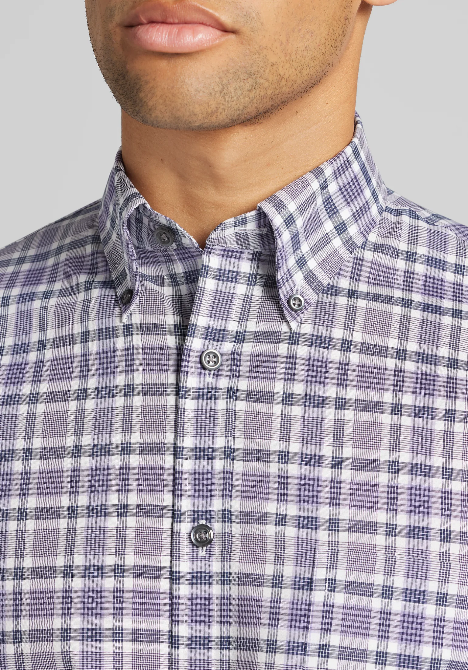Traveler® Collection Tailored Fit Grid Check Button Up Shirt