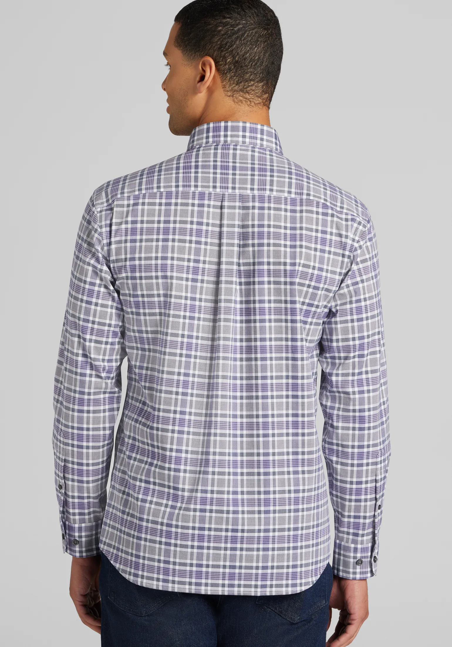 Traveler® Collection Tailored Fit Grid Check Button Up Shirt