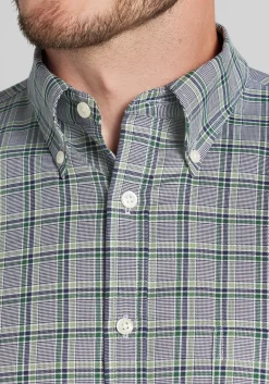 Traveler® Collection Tailored Fit Tartan Check Button Up Shirt