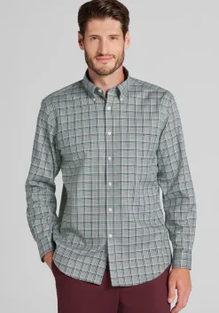 Traveler® Collection Tailored Fit Tartan Check Button Up Shirt