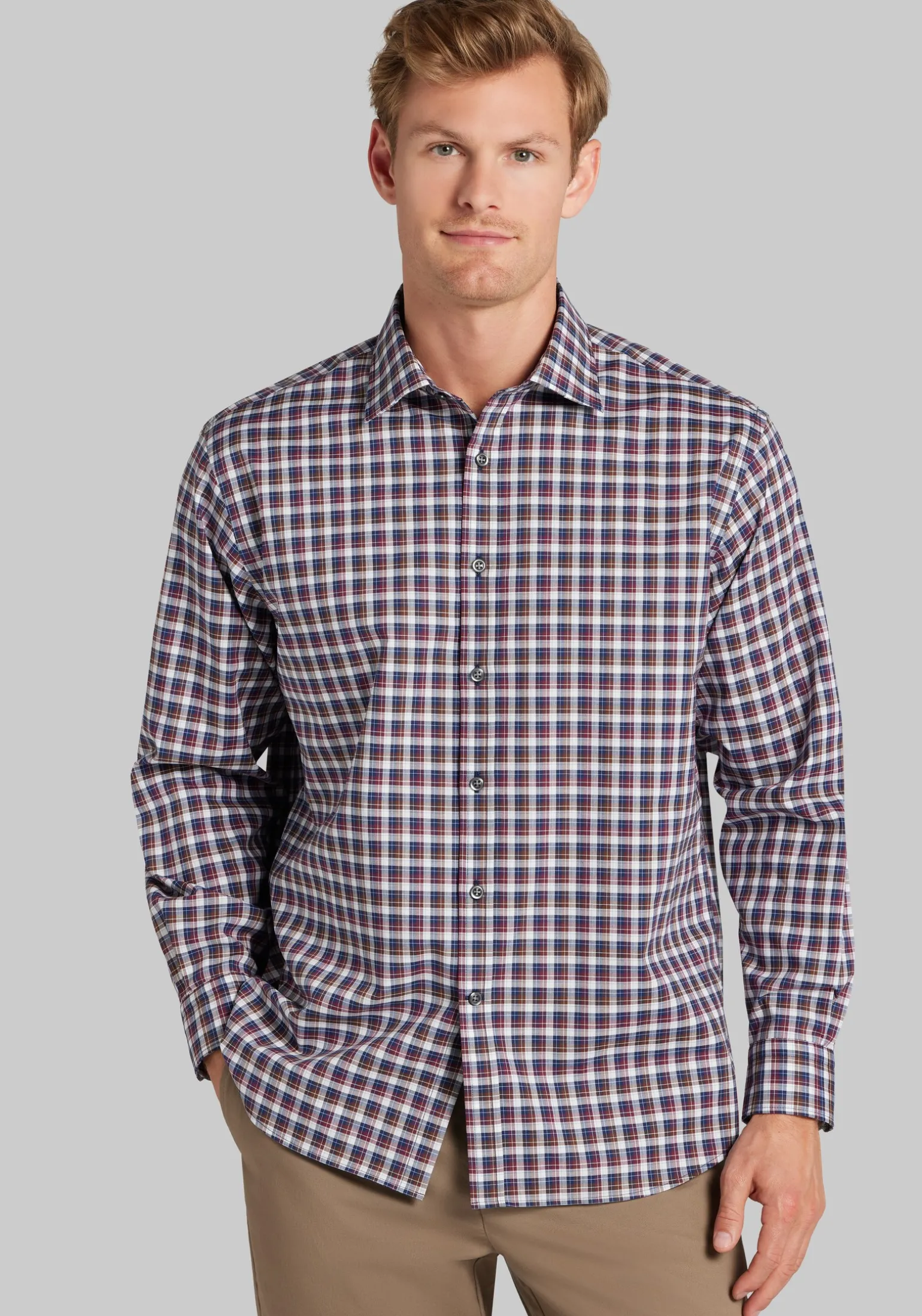 Traveler® Collection Traditional Fit Offset Check Pattern Button Up Shirt - Big & Tall