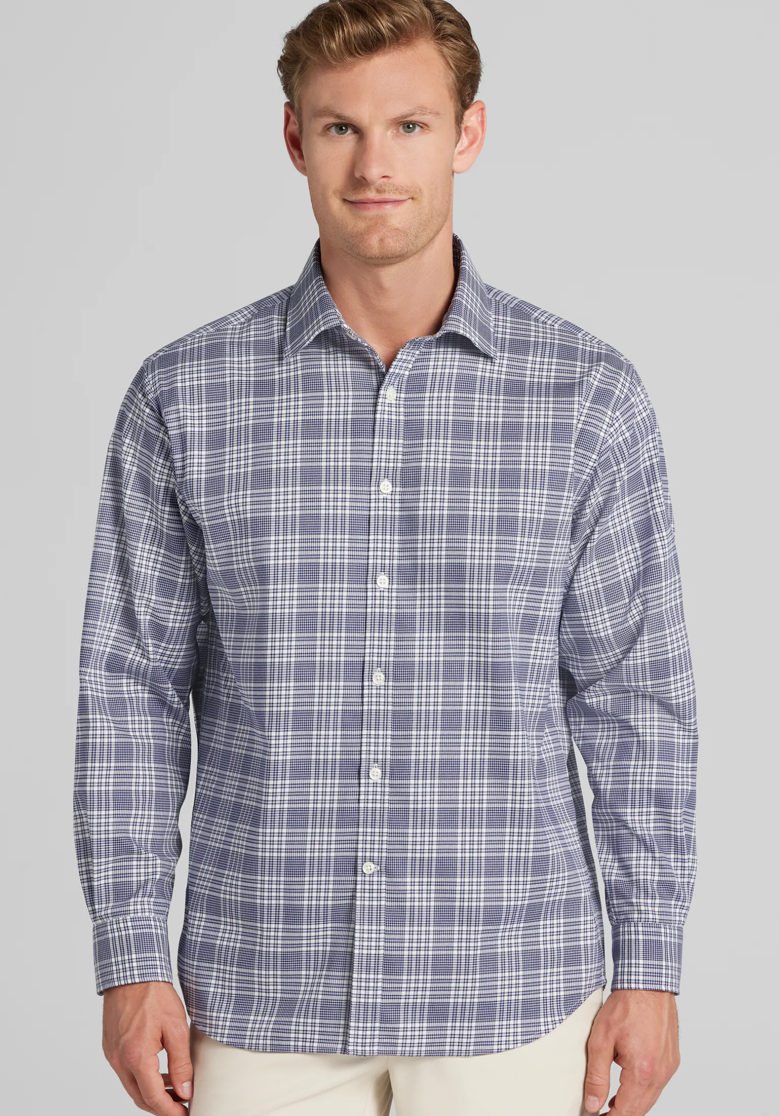Traveler® Collection Traditional Fit Glen Plaid Button Up Shirt - Big & Tall