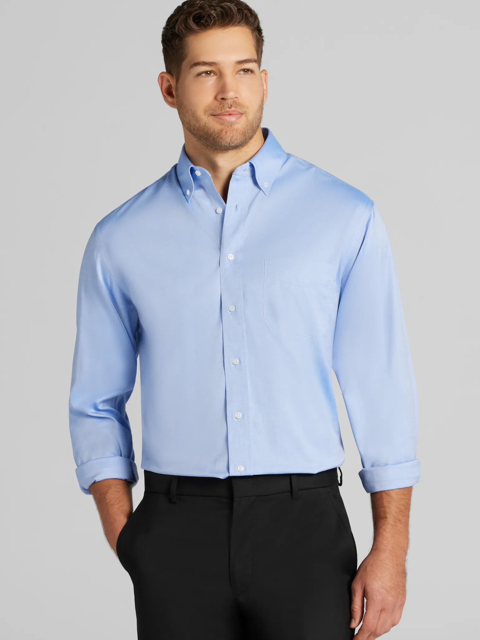 Traveler® Collection Traditional Fit Button-Down Collar Solid Dress Shirt