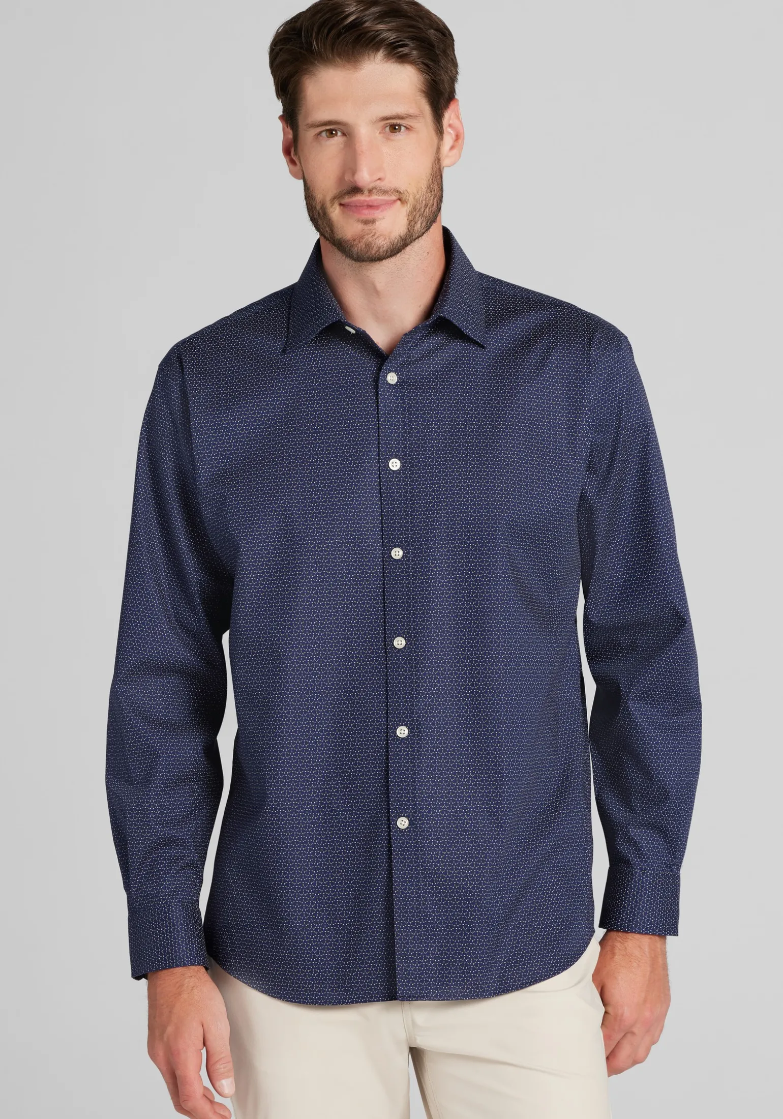 Traveler® Collection Traditional Fit Geo Micro Print Button Up Shirt