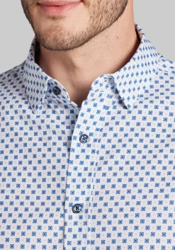 Traveler® COOLMOTION Tailored Fit Diamond Tile 4-Way Stretch Button Up Shirt - Big & Tall