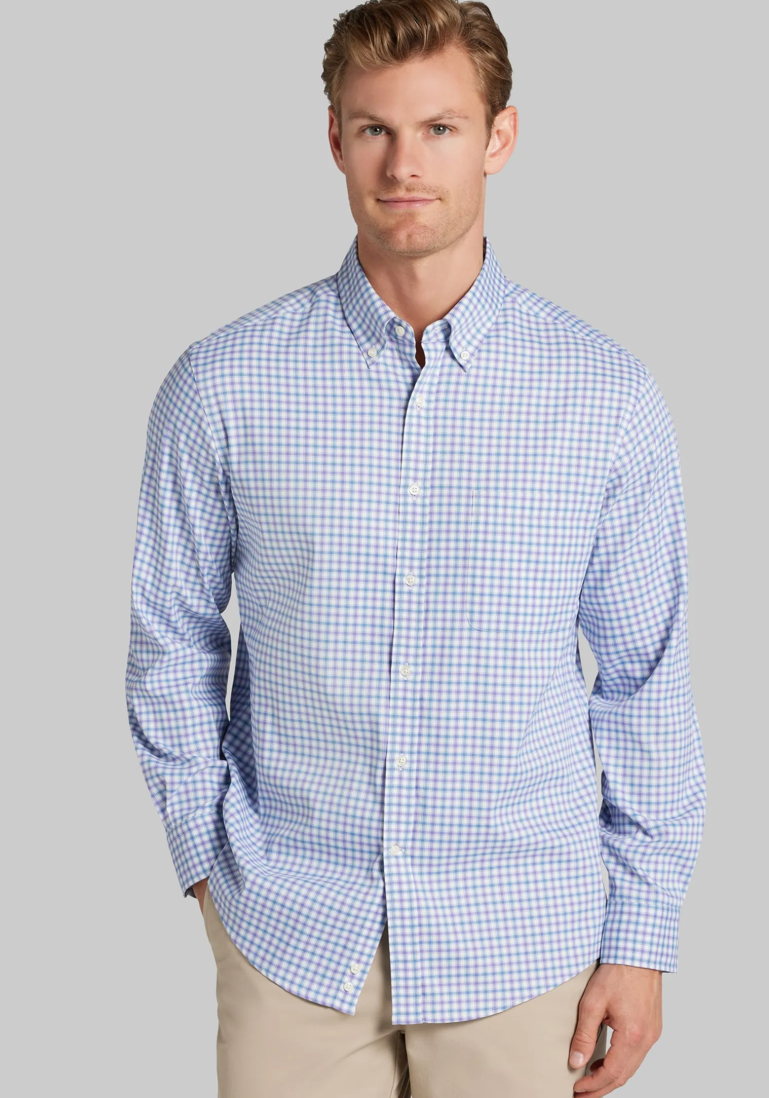 Traveler® COOLMOTION Tailored Fit Check 4-Way Stretch Button Up Shirt
