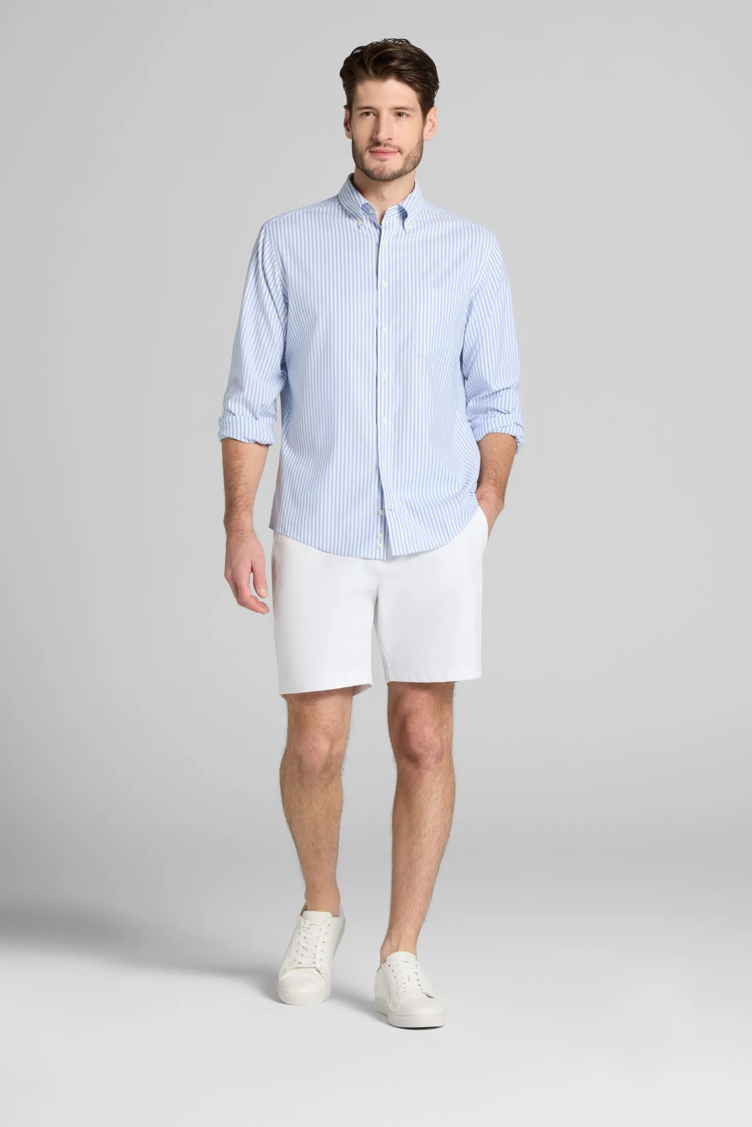 Traveler® Performance Tailored Fit Bengal Stripe Button Up Shirt