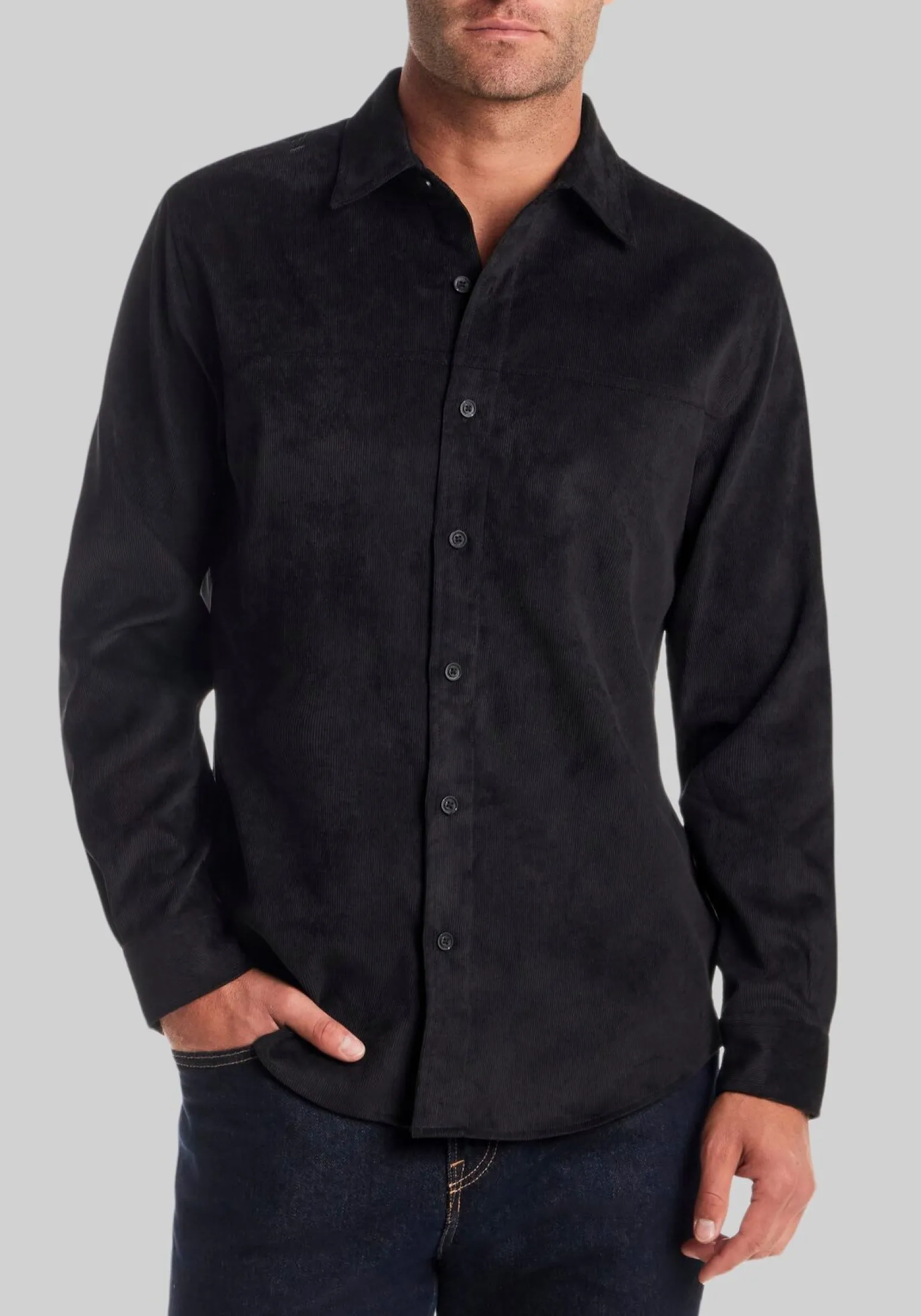Vintage & Black Traditional Fit Solid Corduroy Button-Down Shirt