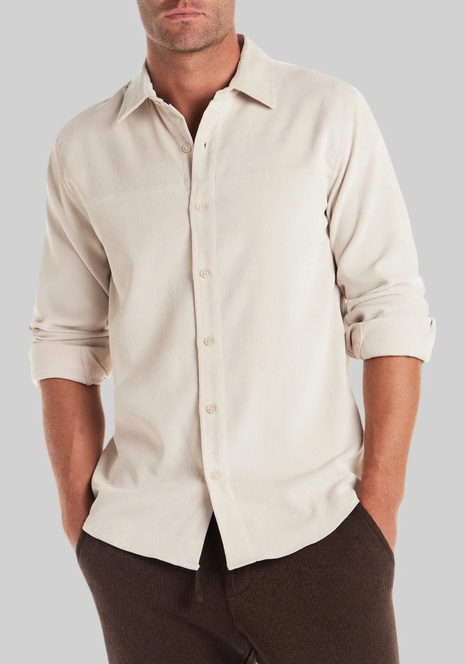 Vintage & Black Traditional Fit Solid Corduroy Button-Down Shirt