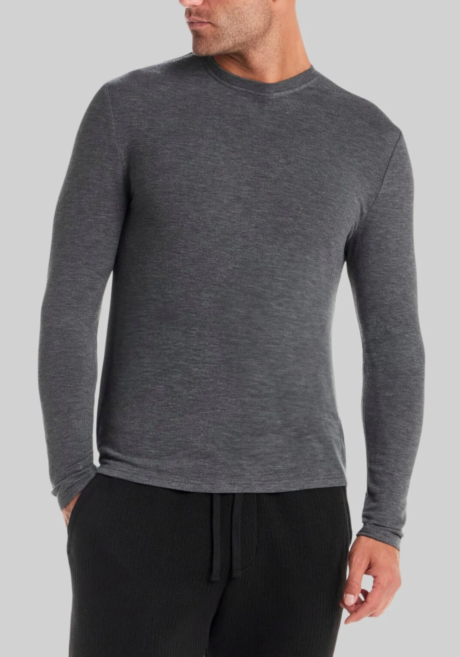 Vintage & Black Traditional Fit Long Sleeve Solid Crew Neck Shirt