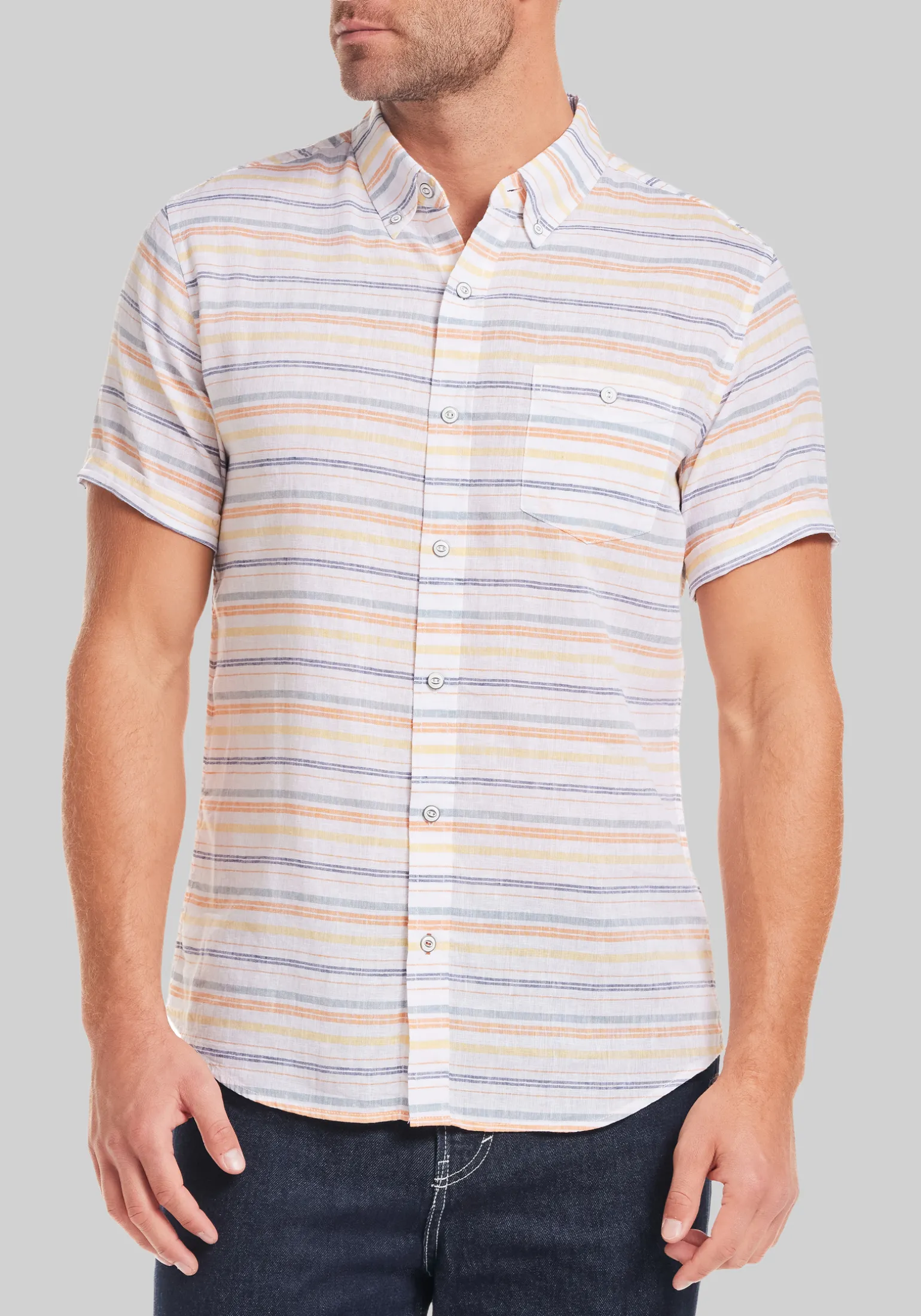 Weatherproof Vintage Tailored Fit Short Sleeve Stripe Button Up Shirt