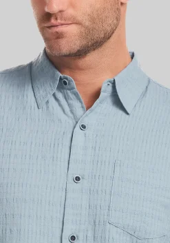 Weatherproof Vintage Tailored Fit Horizontal Crinkle Dobby Button Up Shirt