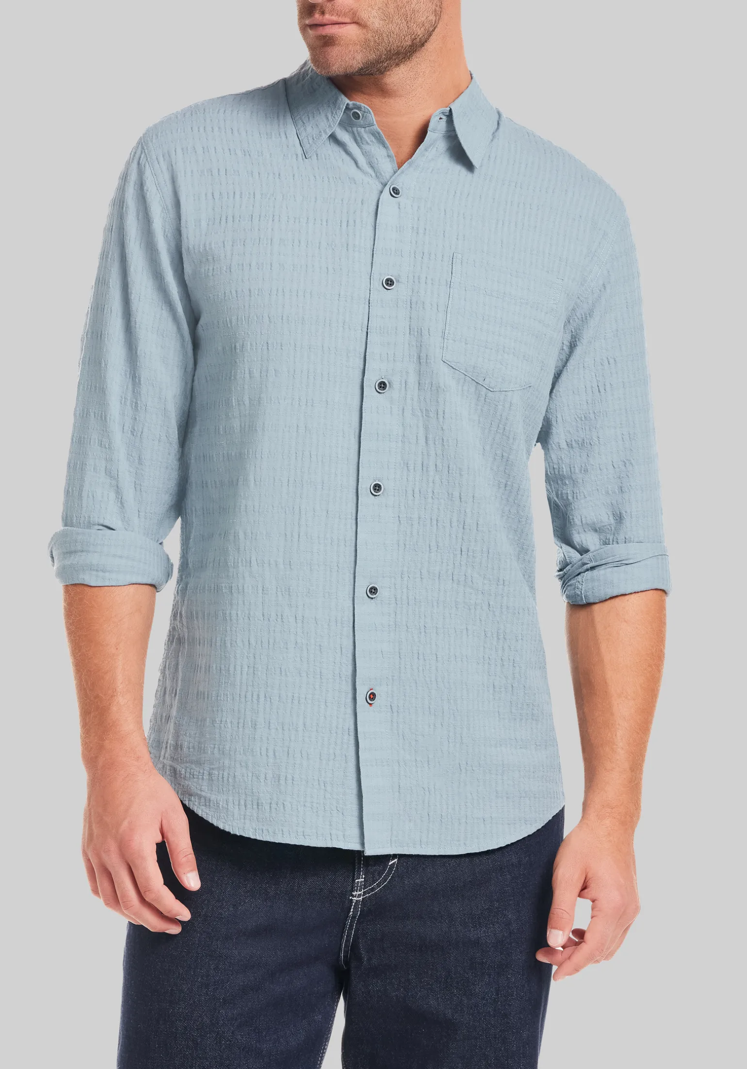 Weatherproof Vintage Tailored Fit Horizontal Crinkle Dobby Button Up Shirt