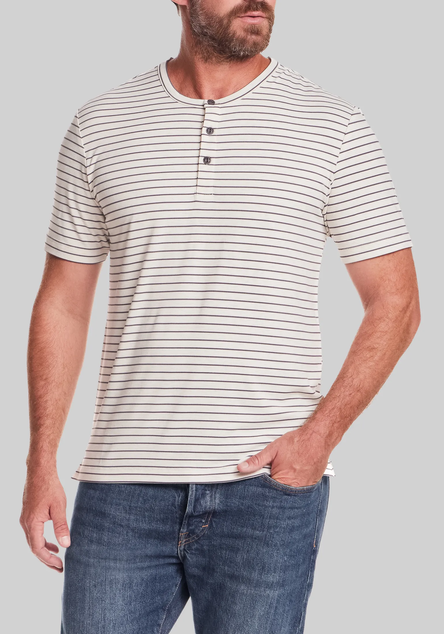 Weatherproof Vintage Tailored Fit Short Sleeve Striped Henley Shirt