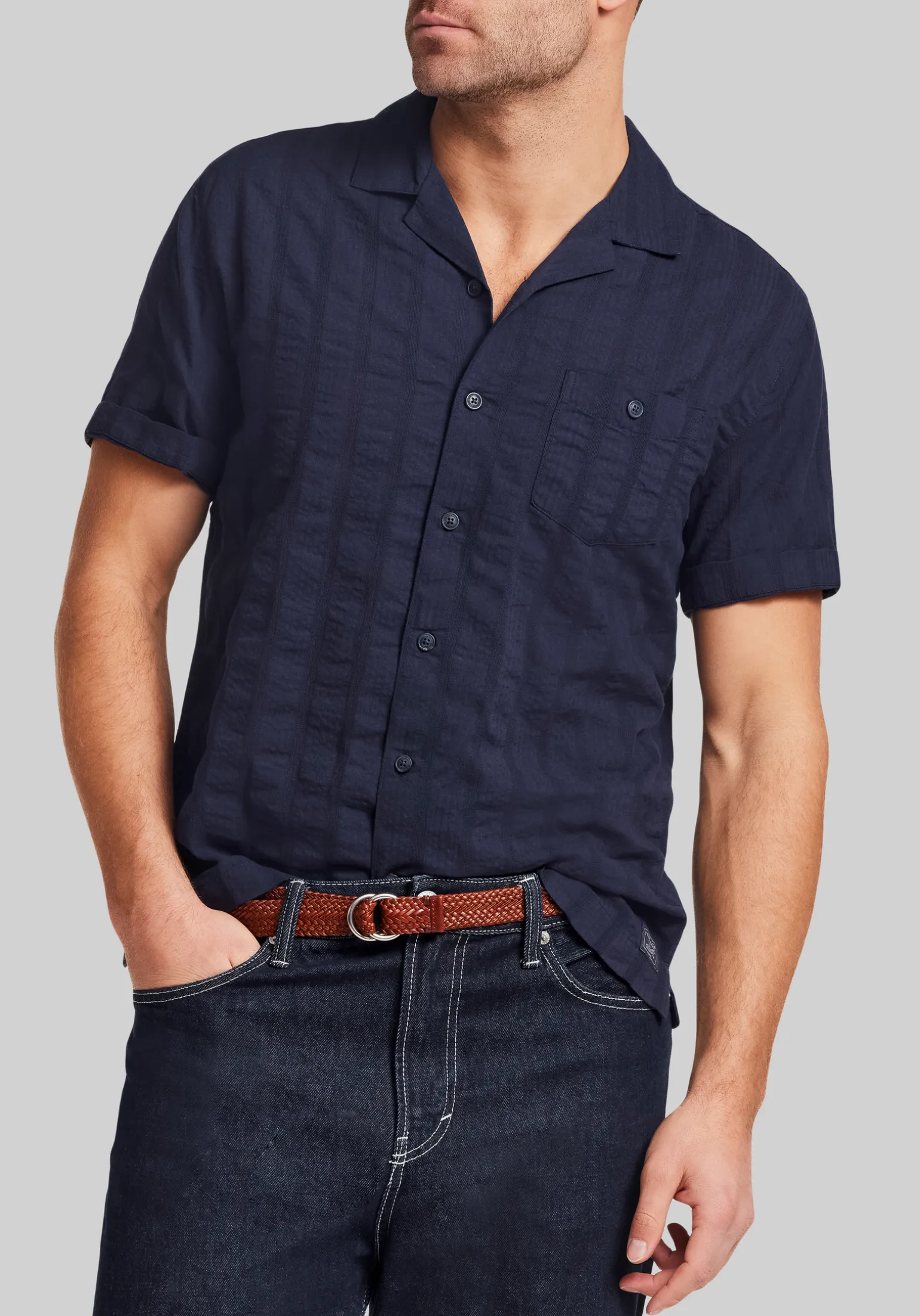 Weatherproof Vintage Traditional Fit Dobby Seersucker Vertical Text Shirt