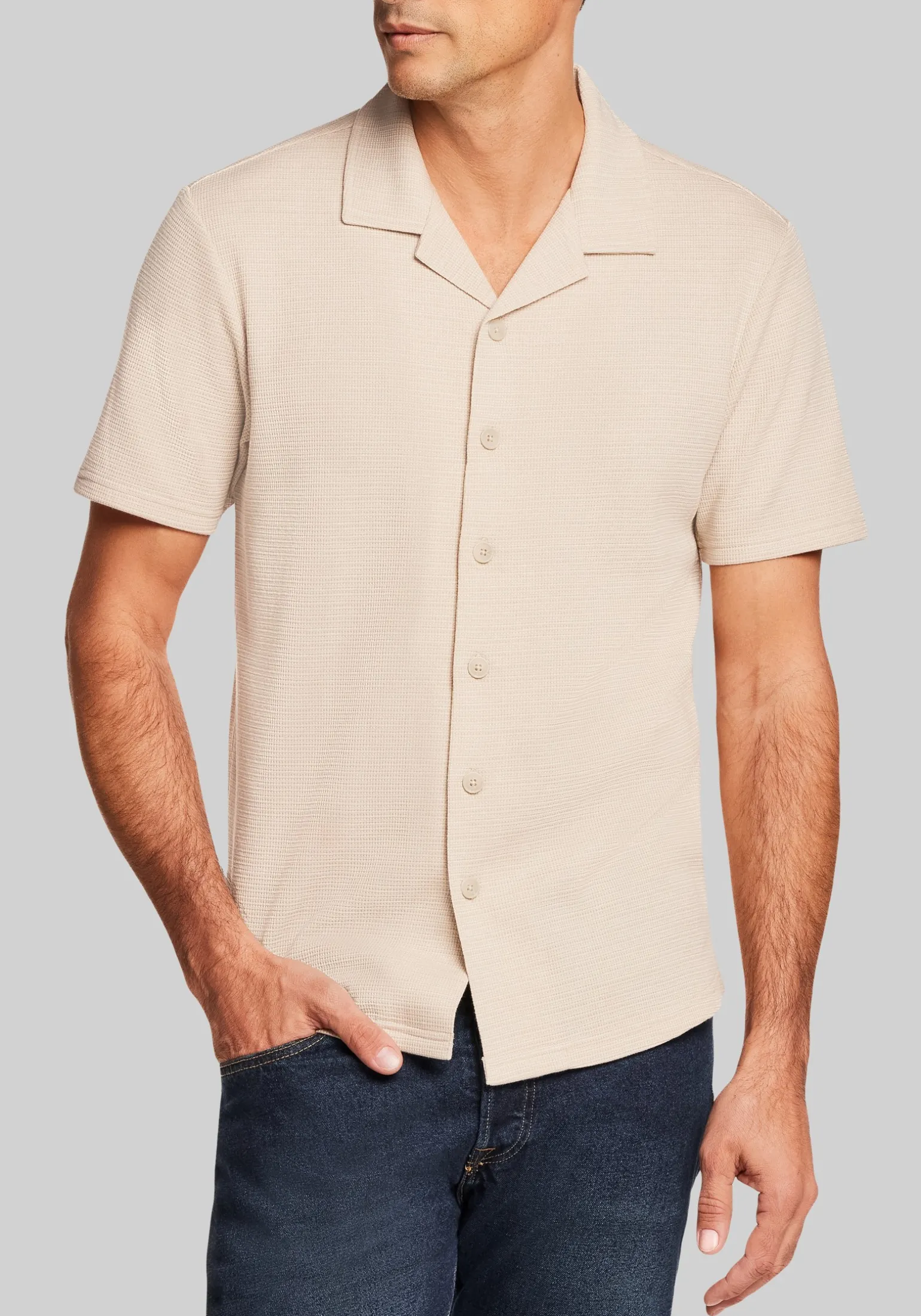 Weatherproof Vintage Traditional Fit Variegated Microstripe Coatfront Knit Button Up Shirt