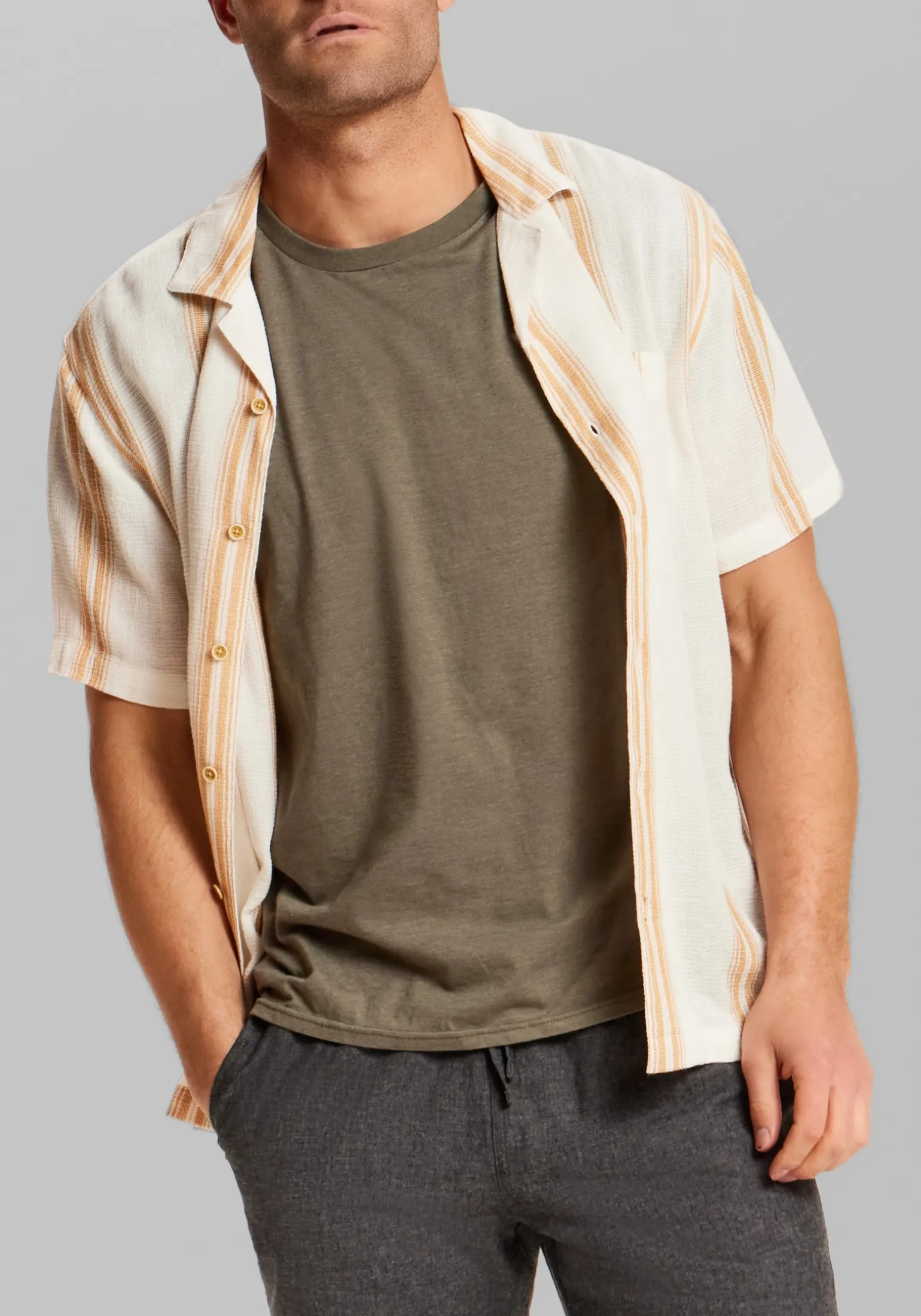 Weatherproof Vintage Traditional Fit Vertical Stripe Airtex Button Up Shirt