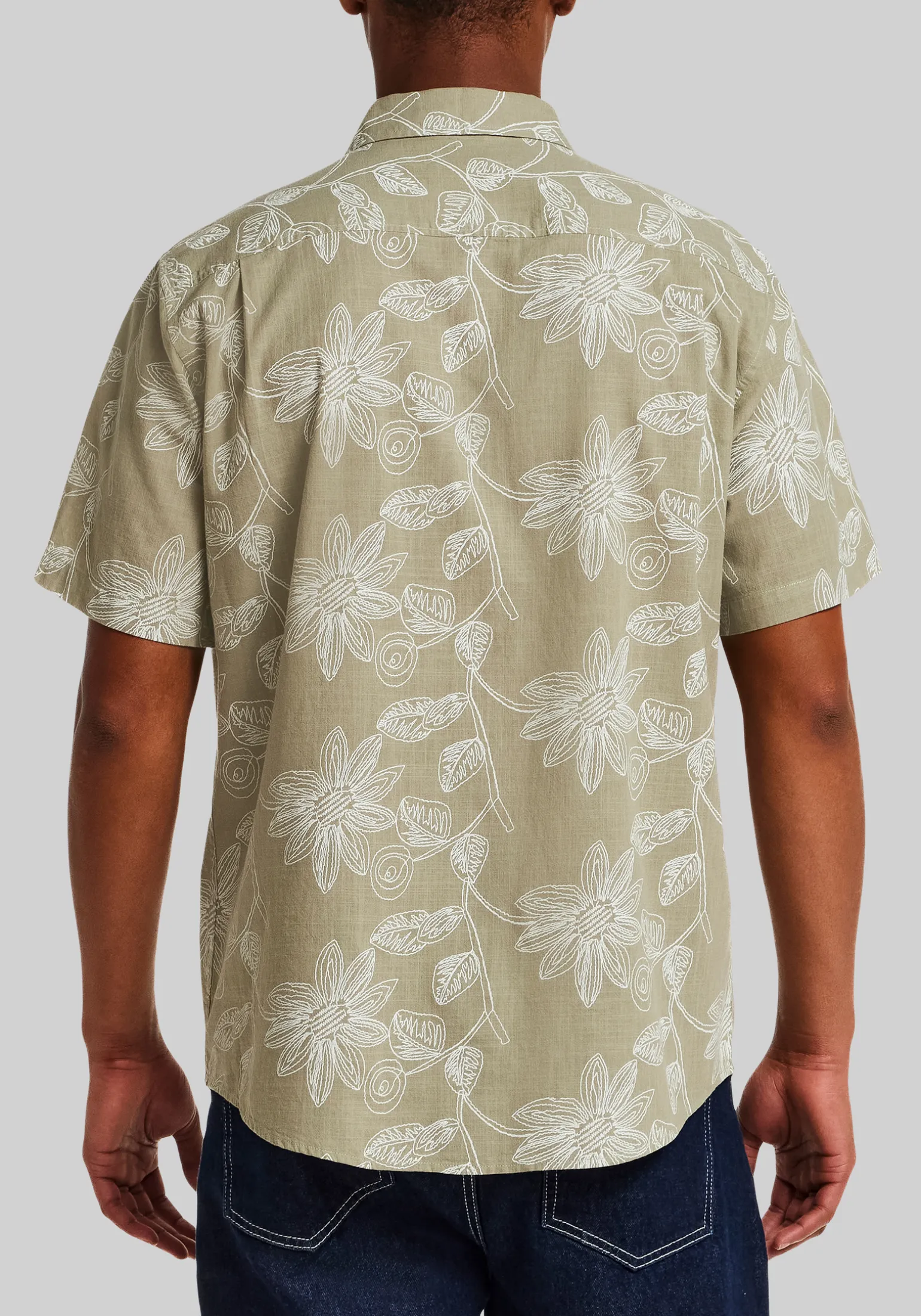 Weatherproof Vintage Traditional Fit Oversize Floral Faux Linen Button Up Shirt