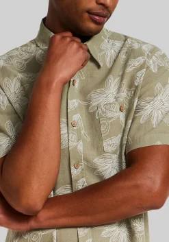 Weatherproof Vintage Traditional Fit Oversize Floral Faux Linen Button Up Shirt