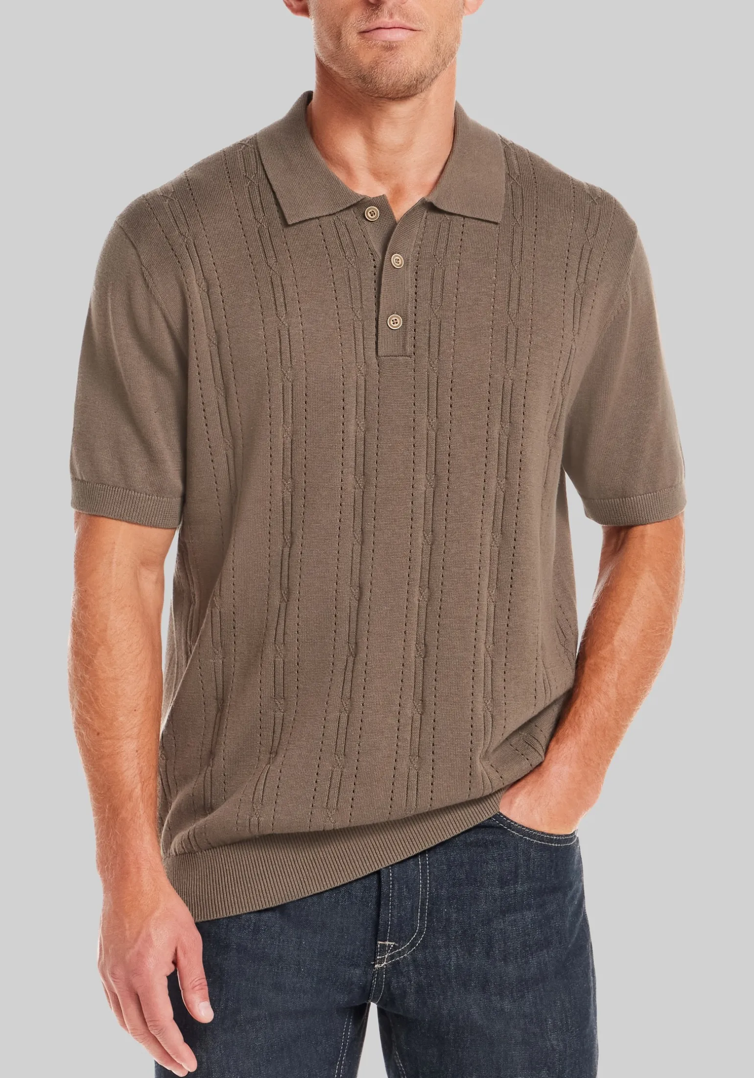 Weatherproof Vintage Traditional Fit Pointelle Polo Sweater