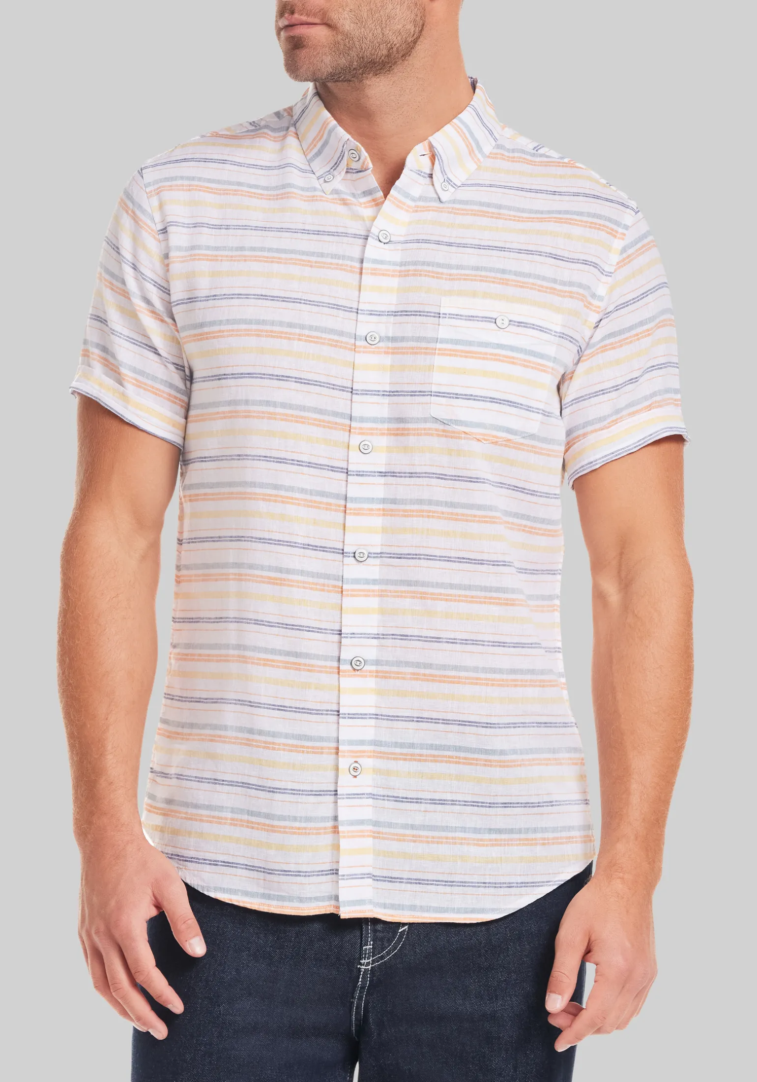 Weatherproof Vintage Vertical Stripe Short Sleeve Sportshirt
